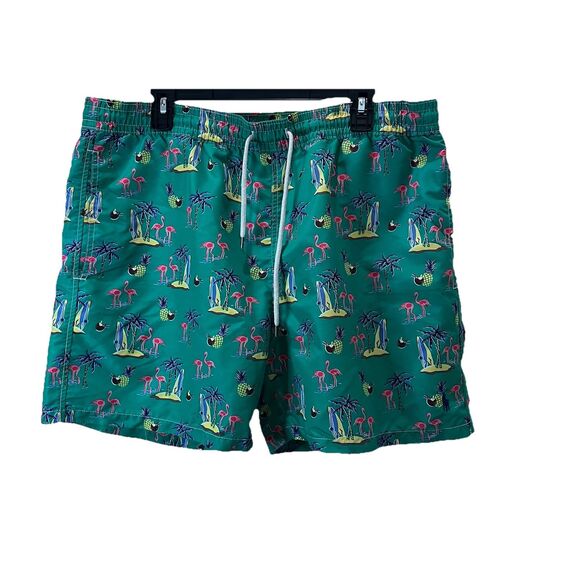 Polo Ralph Lauren Shorts Mens XL Green Swim Trunks Pockets Surf Flamingo Beach - Picture 1 of 9
